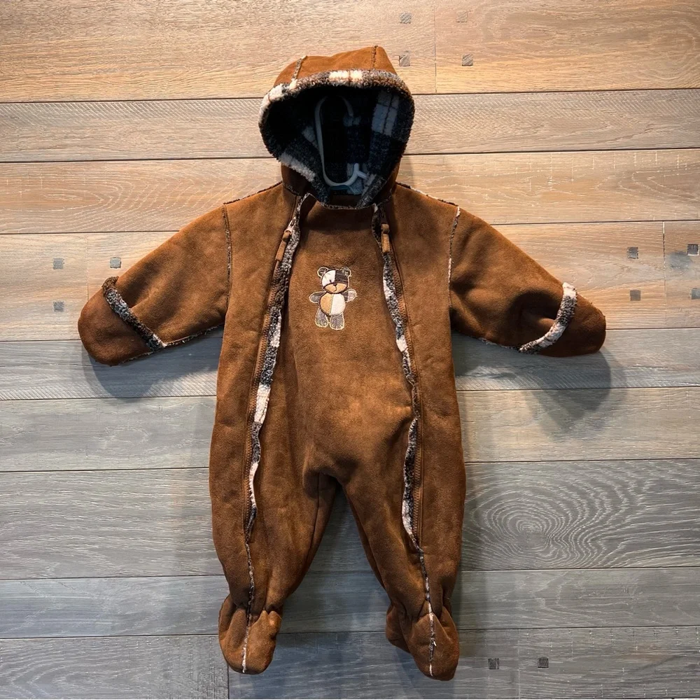La Petite Rothschild Baby Bunting Snowsuit Suede Like Plaid Sherpa Lined 6/9‎